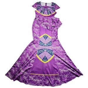 African Mermaid Dress Cap Sleeve Square Neck Floor Length Geometric Womens Large